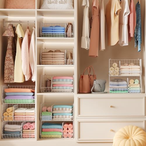 3 Tier Extra Large Closet Hanging Shelves with Divider, 16.5"L x 11.8"W x 33.6"H Closets Organizers and Storage with 5 S Hooks, Clothes Organizer for Sweaters Shoes Handbags Clutches Accessories-White - color: White, size: 3-Tier