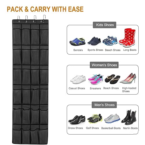 Over the Door Shoe Organizer 24 Extra Large Pockets Hanging Shoe Rack Holder for Closet Storage Hanging Shoe Organizer