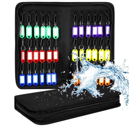 Portable Zippered Key Case,Organizer Waterproof Key Binder with 36 Key Hooks and Tags,Portable Key Storage for Rental Management Real Estate Sales Hotel Executives and Car Service - size: 36 Keys