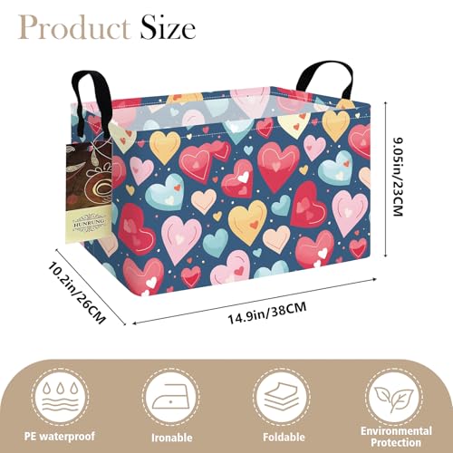 HUNRUNG Rectangle Storage Basket Cute Canvas Organizer Bin for Pet/Children Toys, Books, Clothes Perfect for Rooms/Playroom(REC-Colorful Heart) - color: REC-Colorful Heart