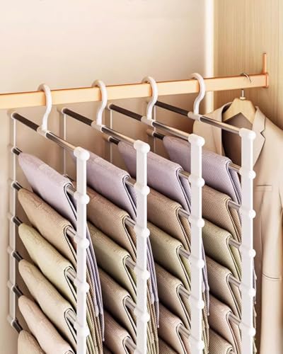 Clothes Hangers Space Saving – 2 Pack Stainless Steel Closet Organizer for Efficient Storage, Multi-Layer Rack for Pants, Jeans, Skirts & Small Space Solutions