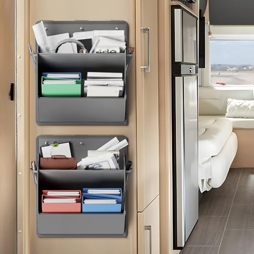 2 Pack RV Shoe Storage with Sticky Adhesive Tape, Over the Door Shoe Rack, Wall Hanging Shoe Organizer with Large Deep Pockets for Camper, Narrow Space Saving Closet Organizers - Grey - color: Grey