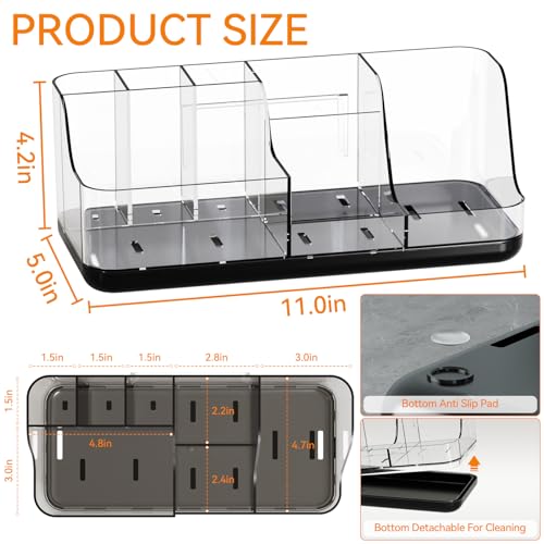 Yieach Mens Bathroom Organizer and Storage,Black Bathroom Sink Caddy Countertop,Large 7 Slot Vanity Bathroom Toiletry Organizers and Toothbrush Holders for Toothpaste,Electric Tooth Brush Organizer - color: Black+clear