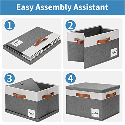 GhvyenntteS Extra Large Storage Bins with Lids, Foldable Fabric Storage Boxes with Lids and Handles, Storage Baskets with Lid and Label for Home Office (3 Pack, Grey, 15.75" x 11.8" x 10.2") - color: Grey with White, size: Extra Large-3 Pack