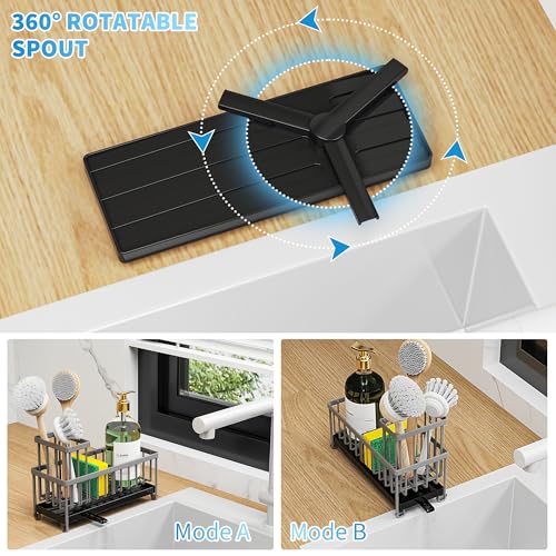 Cisily Sponge Holder for Kitchen Sink, Sink Caddy Organizer with High Brush Holder, Kitchen Countertop Organizers and Storage Essentials, Rustproof 304 Stainless Steel (Dark Grey, 9.25″) - color: Dark Grey