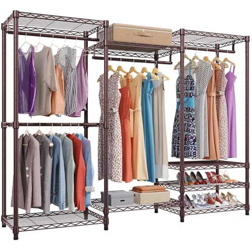 VIPEK V5 Portable Closet Wardrobe Heavy Duty Clothes Rack Metal Freestanding Clothing Racks, Adjustable Custom Closet Racks with 4 Hanging Rods & 8 Shelves, 68.9" Lx15.7 Wx76.4 H, Bronze - color: Bronze, size: V5 Standard