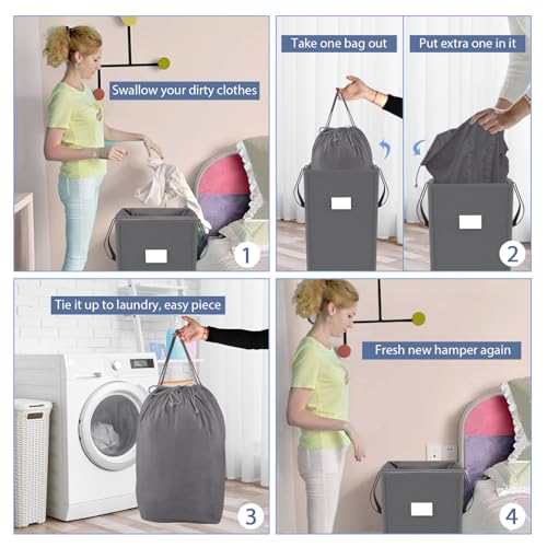 MCleanPin 210L Laundry Hamper Collapsible with 2 Washable Laundry Bags, Dirty Clothes Hamper,Laundry Basket with Handles Foldable Hamper Dorm Laundry Basket for College,Grey - color: Elegant Grey