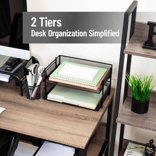 Mind Reader 2-Tier Stackable Paper Tray, Desktop Organizer for Letter-Size Documents, Office File Storage, Metal Mesh, Set of 2, Black - color: Black