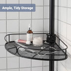 Standing Shower Caddy Corner, 4-Tier Adjustable Height Bathroom Organizer, 6-Section Pole, Sturdy Floor Standing Shelf for Shower or Bathtub – No Drilling, No Spring Tension