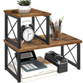 ELITEROO Wood Desktop Shelf, 2 Tier Adjustable Small Bookshelf Organizer, Freestanding Stackable Desk Stand, Storage Organizers, Kitchen Counter Display Rack, Rustic Brown - color: Rustic Brown