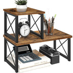 ELITEROO Wood Desktop Shelf, 2 Tier Adjustable Small Bookshelf Organizer, Freestanding Stackable Desk Stand, Storage Organizers, Kitchen Counter Display Rack, Rustic Brown - color: Rustic Brown