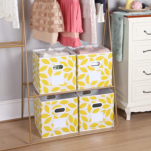 MAX Houser Fabric Storage Bins Cubes Baskets Containers with Dual Plastic Handles for Home Closet Bedroom Drawers Organizers, Foldable, Set of 4 (Yellow) - color: 28 yellow