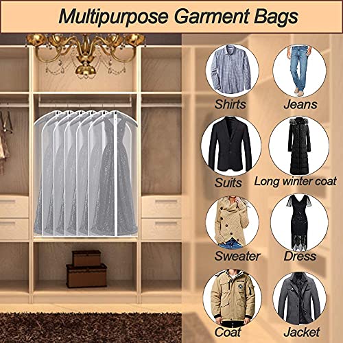 Garment Bags Covers 24''X60'' Dress Bags for Hanging Clothes (Pack of 6) with Study Full Zipper Coat Covers for Closet Clothes Storage Travel - color: White-Translucent, size: 24''X60''-6P