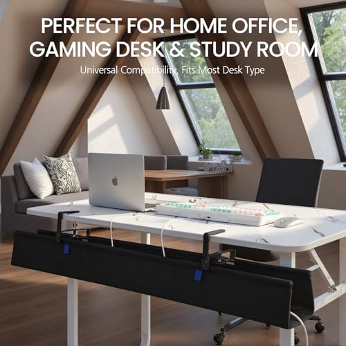 48" Under Desk Cable Management Tray- Clamp/Screw Mount Desk Cable Organizer Cable Tray Hiders for Office&Home - size: 48"L x 5.5"W