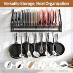Housolution Pan Rack Wall Mounted, 24.8" Vertical Lid Organizer with 14 Adjustable Dividers, Heavy Duty Hanging Cookware Holder Hanger with 6 S-Hooks & 6 Vertical Hooks - color: Black, 1 Tier
