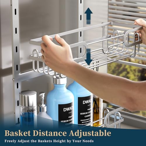 Consumest Over The Door Shower Caddy - 4 Tier Adjustable Hanging Shower Organizer Shelf with 2 Soap Holders & 22 Hooks, Rustproof Easy Installation Hanging Storage Rack for Bathroom, Silver - color: Silver, size: 4-tier