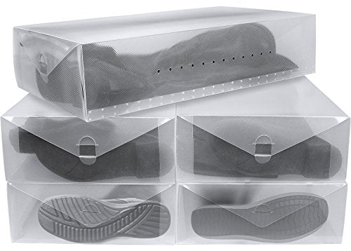 Greenco Clear Foldable Shoe Storage Boxes, 5 Pack - Stackable Heavy Duty Plastic Boot Storage Box, Perfect for Apartments, Small Spaces, and College Dorm Rooms, Shoe Box and Boot Organizer - size: Pack of 5