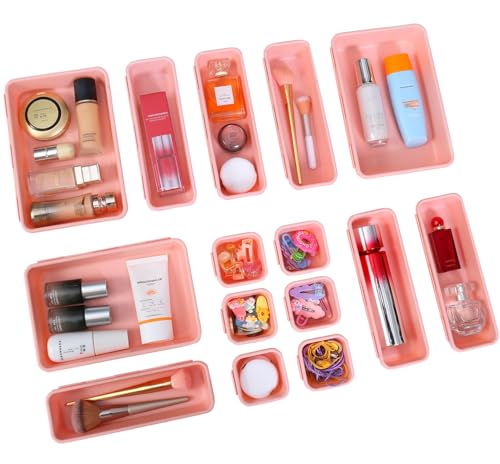 Kutesna 15 PCS Interlocking Desk Drawer Organizer Separator for Office,Bathroom,Kitchen,Makeup（Pink） - color: Pink, size: 15PC