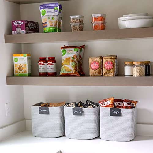 NaturalCozy Storage Cubes 11 Inch Cotton Rope Woven Baskets for Organizing, 3-Pack | Cube Storage Bin | Square Storage Baskets for Shelves Organizer, Classroom, Kids Toy Bins, Closet, Baby Nursery - color: Gray