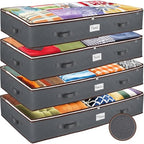 Under Bed Storage Bins - Pack Of 4 Under The Bed Storage Containers For Clothes, Blankets, Winter Clothing, & Shoes - Underbed Storage Containers With Handles, Dual Zippers, & Clear Top - size: 4 Pack