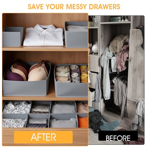 18 Pack Dresser Organizer Bins for Clothes Drawer Organizer Clothes, Underwear Bra Sock Organizers Fabric Closet Organization and Storage Dividers for Nursery Bedroom Dorm Grey
