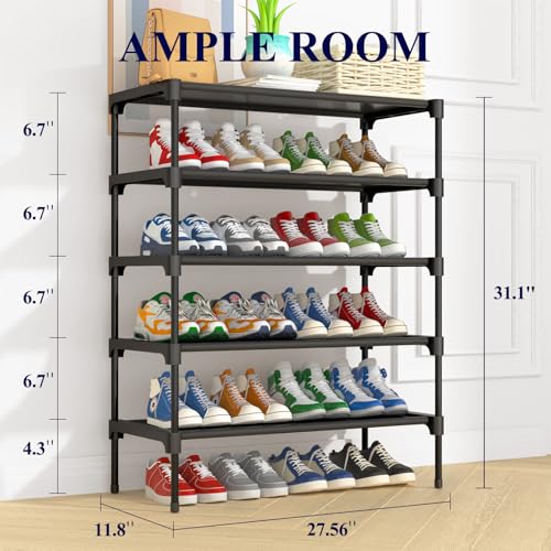 Kitsure Shoe Rack - Non-Woven Shoe Rack Shelf, Shoe Organizer for Closet, Entryway, Garage & Corridor, Stackable Shoe Shelves, 27.5" Wide - 5 Tier, Black - color: Black, size: 27.5" Wide - 5 Tier
