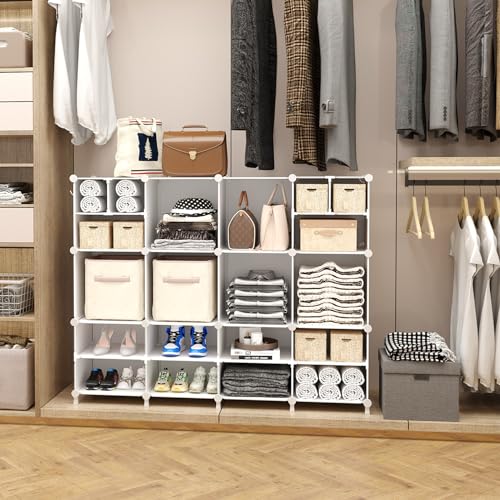 AWTATOS Cube Storage Organizer Closet Storage 12 Cube Shelves, Large and Small Cubes, DIY Portable Closet Clothes Storage Shelfs for Home, Bedroom, White - color: White