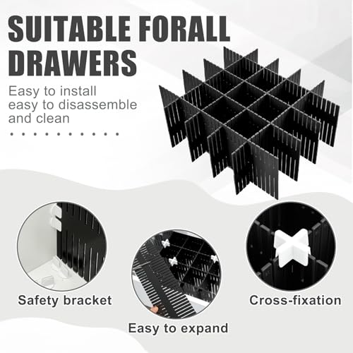 Blosssound 15 Pcs 5.12 Tall Drawer Divider Adjustable Drawer Organizer DIY Ultra Deep Storage Organizer Separator with Fixed Buckle for Underwear Socks Dormitory Office Kitchen Bedroom(Black) - color: Black