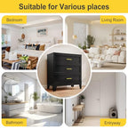 34.25" Tall Metal Dresser for Bedroom, 3 Drawer Black File Cabinet with Gold Handles, Dressers Chests with Fluted Panel, Vertical Drawer Storage Cabinet for Living Room, Entryway, Hallway - color: Black, style: Wide Style/3 Drawers