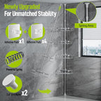 LAMU Shower Caddy Corner Tension Pole, Stainless Steel Shower Organizer, Strong Spring, 5 Adhesive Pads, 2.4 in Non-Slip Grid Base, Adjustable 4-Tier Basket, 4 Hooks, Fits Heights 37.8-124 in, Silver