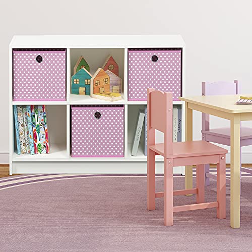 Furinno BASIC Book Shelf, 6-Cube Bookshelf with Open Shelf, 3 x 2 Bookcase with Storage Bins, Closed Back, Horizontal, 11.9 x 31.6 x 23.6, for Living Room, Bedroom, Home Office, White/Pink - color: White/Light Pink, size: 6-Cube with Bin