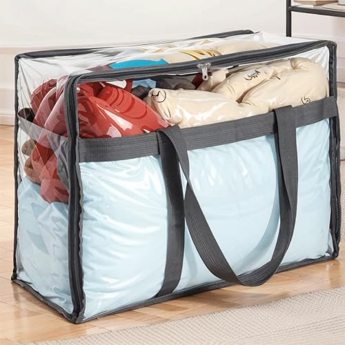 110L Large Capacity Clear Storage Bags with Zipper for Comforters, Blankets, Bedding, Quilts, Pillows – Plastic Storage Bags for Organizing Seasonal Clothes and Household Items