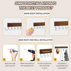 UNIFUN Wall Mounted Key Hooks, 12 Hook Organizer Rack for Entryway, Kitchen, Bathroom, Heavy Duty Key Holder Hanger, Brown Wood Finish, 2 Pack - size: 2 Pack