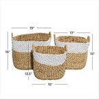 Deco 79 Seagrass Handmade Two Toned Storage Basket with Handles, Set of 3 19", 17", 15"W, Brown - size: 19", 17", 15"