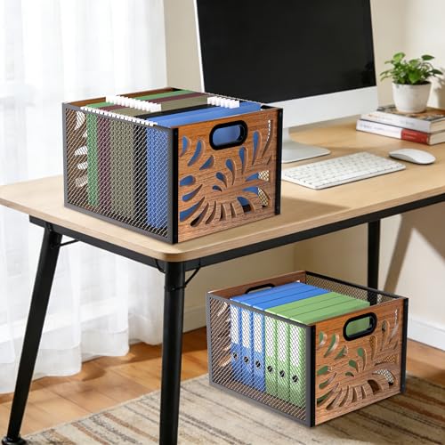 handrong Wood File Box,Hanging File Folder Organizer for Letter & A4 Size,Decorative Desk Files Organizer Box Bin,Portable Hanging File Storage Boxes,Desktop Files Organizer for Home Office Cabinet