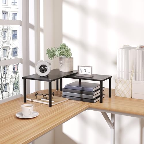 VERTORGAN Cabinet Organizer Shelf(Set of 2),Kitchen Counter Shelves,Bamboo Spice Rack Countertop and Cabinet,Stackable Expandable,Large(Black) - color: Black, size: 15.8"W