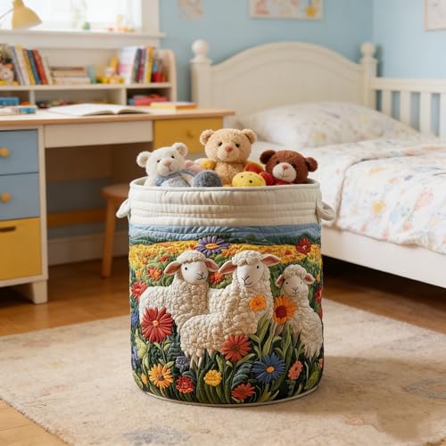 Quilted Laundry Basket with Handles, Boho Floral Fabric Storage Hamper, Large Soft Quilted Laundry Basket for Nursery, Bedroom, Laundry Room,Clothes & Toys (E, S) - color: E, size: S