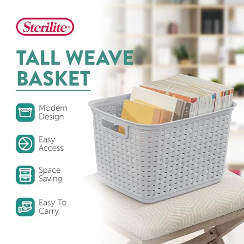 Sterilite 6-Pack Tall Weave Basket, Woven Plastic Storage Baskets for Organization, Cement Gray - Organizing Bin Containers with Handles for Bedroom, Bathroom, Dorm, Laundry Room, and Closet - size: 6 Pack
