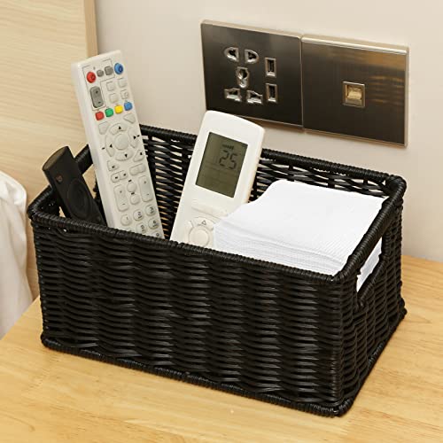 HOONEX Wicker Baskets for Storage, Plastic Baskets for Organizing with Dual Handles, Woven Baskets for Storage, Set of 2, Black - color: Black, size: 12 x 8 x 6 inches
