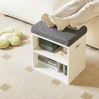 YMYNY Shoe Storage Bench with Cushion, 2 Tier Shoe Rack with Padded Seat, Adjustable Shoe Organizer Cabinet for Entryway, Living Room, Hallway, Closet, Bedroom, 15.4L*11W*16.54H, White, UHBD028W - color: White