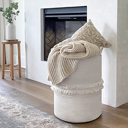 CherryNow Baby Laundry Hamper for Nursery, Tall Basket for Laundry Room, White Woven Storage Basket for Clothes, Toys, Towels, 16 x 22 inches, 69L - color: Off-white, size: 69L (16"W x 22"H)