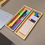 guiogc Bamboo Drawer Organizer, Utensil Organizer for Kitchen, Bamboo Storage Box Wood Silverware Tray for Drawer Set of 2 - size: 11.8" x 4" x 1.35"