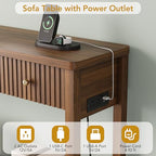 47 Inch Fluted Console Table with Outlets and USB-C Port, Mid Century Modern Sofa Table with 3 Drawers and Open Shelf, Entryway Table with Charging Station for Behind Couch, Hallway, Foyer, Walnut - color: Walnut