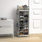 Simple Houseware 16 Cube Shoe Stand Tower Rack 8 Tier with Top Shelf and Side Hanging Pockets, Gray - color: Gray