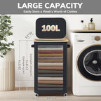 Goodpick Laundry Basket with Wheels, 100L Rolling Laundry Hamper with Lid Clothes Hampers with Removable Wash Bag Large Clothes Basket for Bedroom, Bathroom, Black - color: Black, size: 100L (17.3"L x 13"W x 29.5"H)