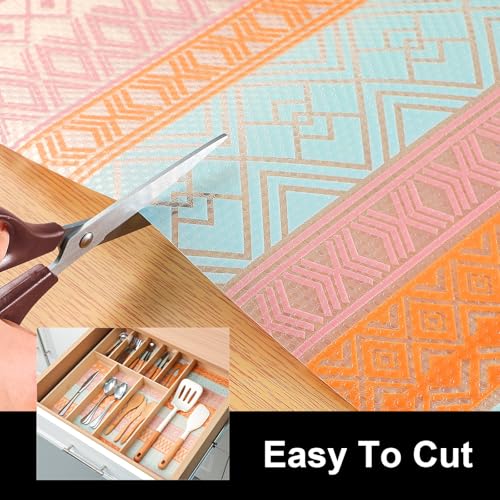 Cooyes Shelf and Drawer Liners for Kitchen Cabinets, Non Adhesive Cabinet Liner, EVA Waterproof Durable Non-Slip Drawer Mats for Shelves, Refrigerator, Storage, Desks（17.5" W x 78.7" L） - color: Transparent Boho, size: 17.7"W x 78.7"L