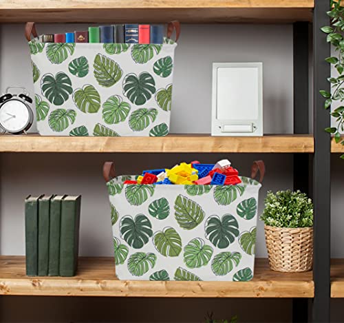 NTAOHAMPER Rectangular Green Storage Basket, Waterproof Safari Nursery Box with Handles for Bedroom, Jungle Theme Gifts Basket, Momstera Decor(Leaf) - color: Leaf