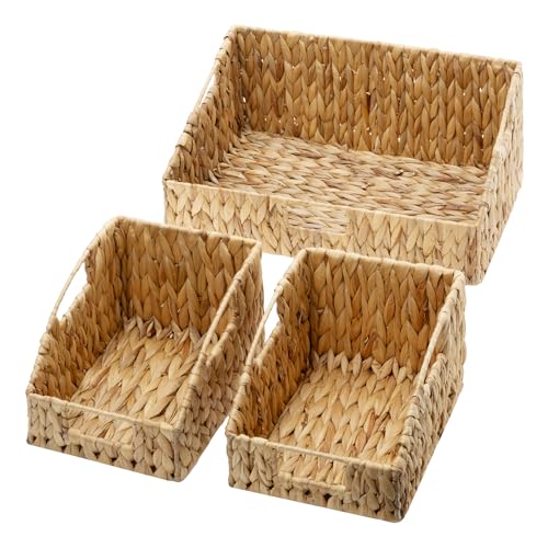 GRANNY SAYS Wicker Storage Basket, Wicker Basket with Handles, Trapezoid Woven Baskets for Shelves, Decorative Baskets for Home Decor, Water Hyacinth, 3 Pack - color: Water Hyacinth, size: 10¾"D x 17"W x 7½"H + 2x 9½"D x 7½"W x 6¾"H