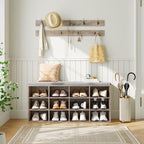 HOOBRO Shoe Storage Bench with Cushion, 39.4" L Entryway Bench with 12 Cubbies, Entryway Hall Tree with Storage, Shoe Cabinet with Coat Rack for Bedroom, Hallway, Holds up to 330 lb, Gray GY112HX01 - color: Grey