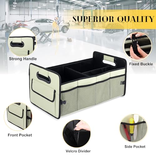 JiatuA Car Trunk Organizer, Car Organizers and Storage Collapsible Multi Compartment Container Box, Adjustable Car Accessories for SUV Sedan Truck, Standard Size, Light Green - color: Light Green, size: Standard